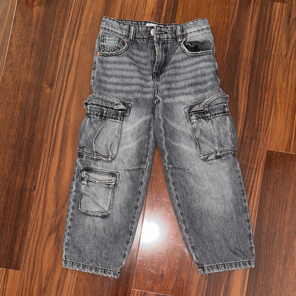 Zara Kids Grey Washed Cargo Jeans